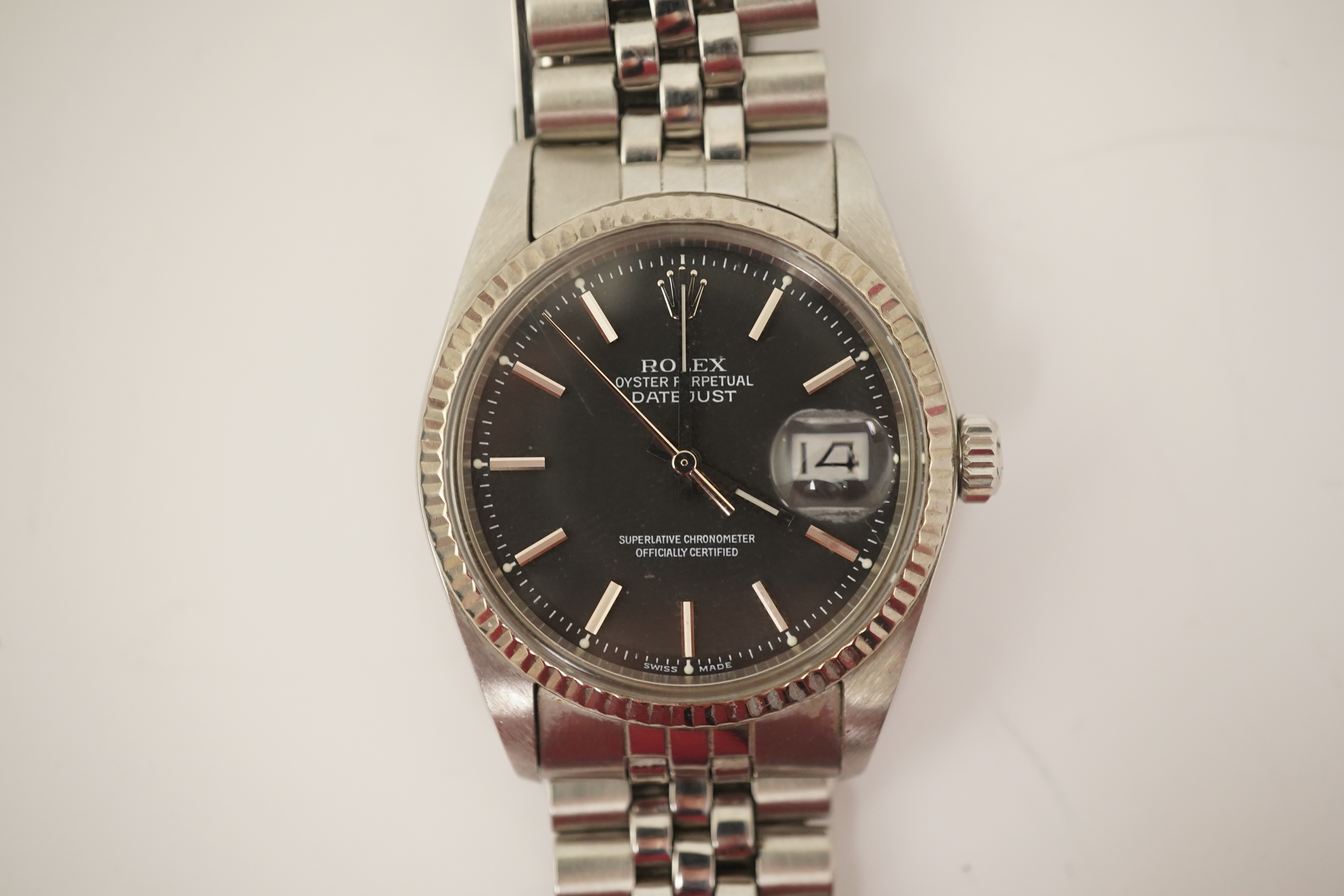 A gentleman's mid 1970's stainless steel Rolex Oyster Perpetual Datejust, on a stainless steel Rolex bracelet